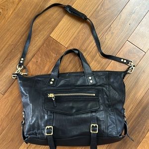 Ash black soft leather tote crossbody